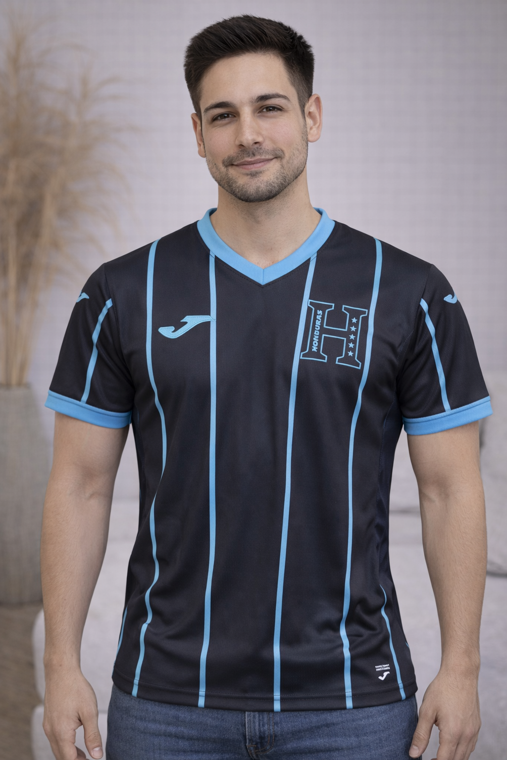 Camiseta deportiva de Honduras - negra con Azul rayada